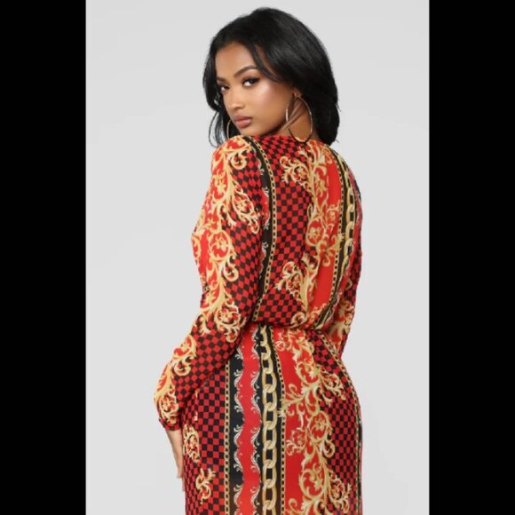 Chain Print Knot Tunic - Red/Gold - Picture 4 of 4